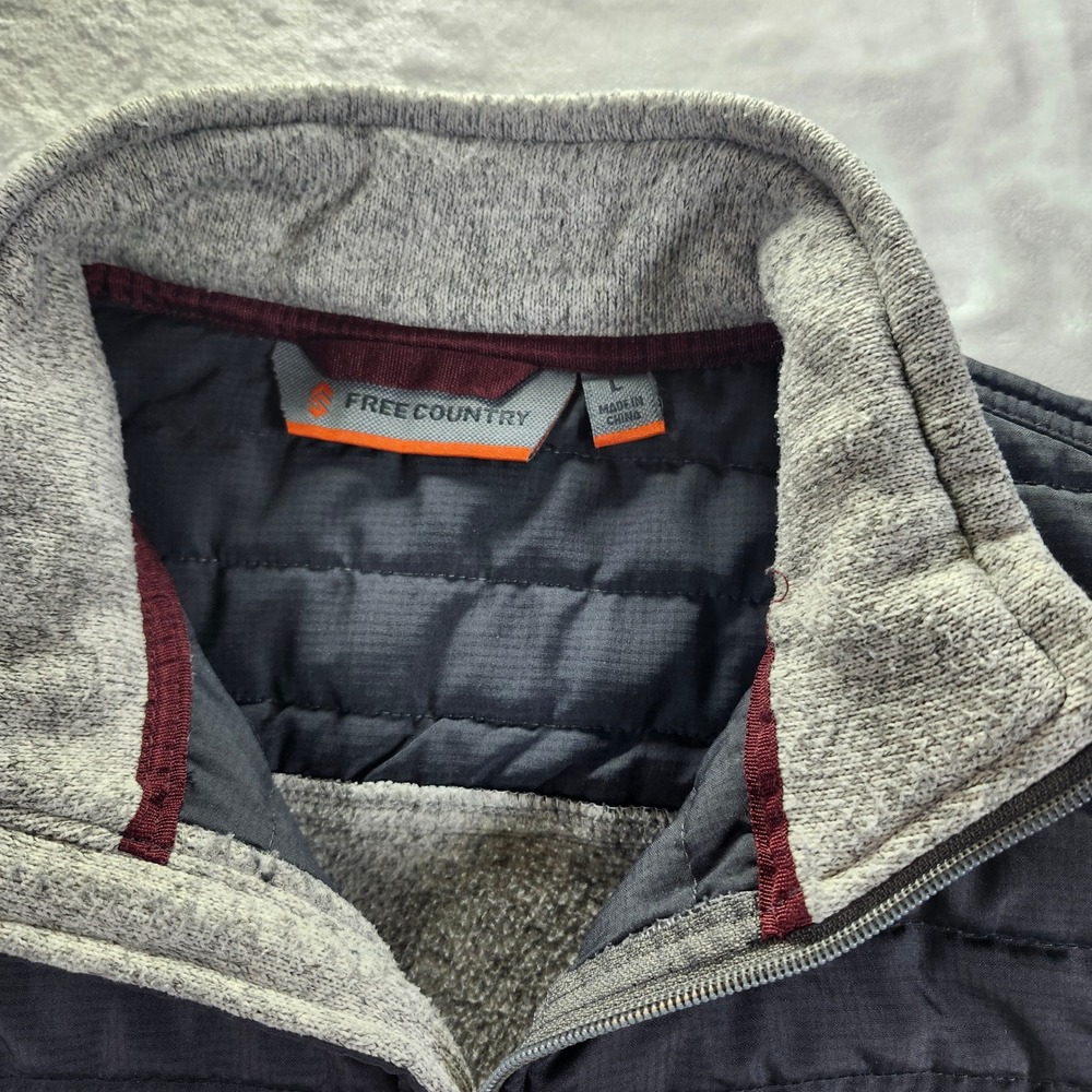 Free Country Sweater Fleece Jacket Mens Large Gray Excellent Hybrid Quilted Zip - Picture 10 of 14